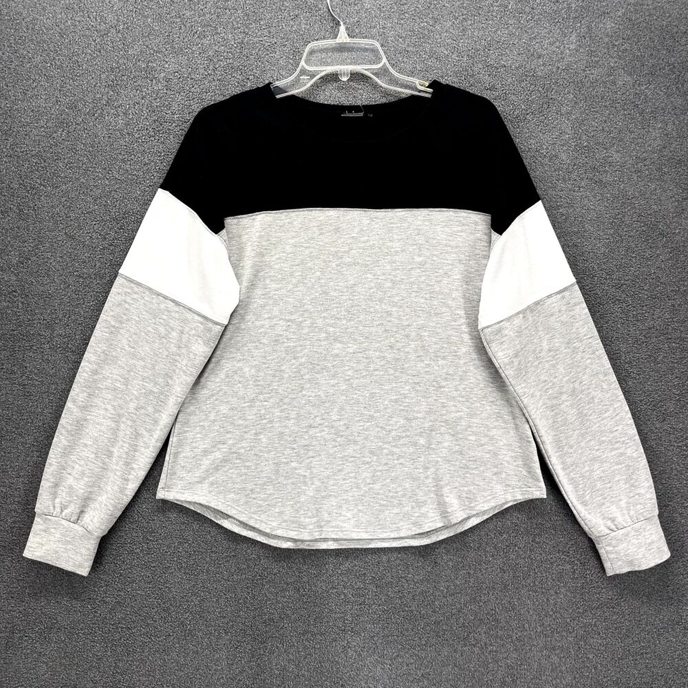 No Boundaries Top Women Large 11-13 Gray‎ Black Long Sleeve round neck Sweater